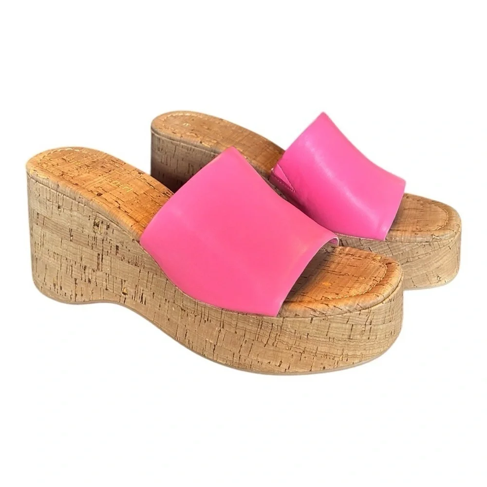 Madden Girl Pink Cork Platform Slide Sandals